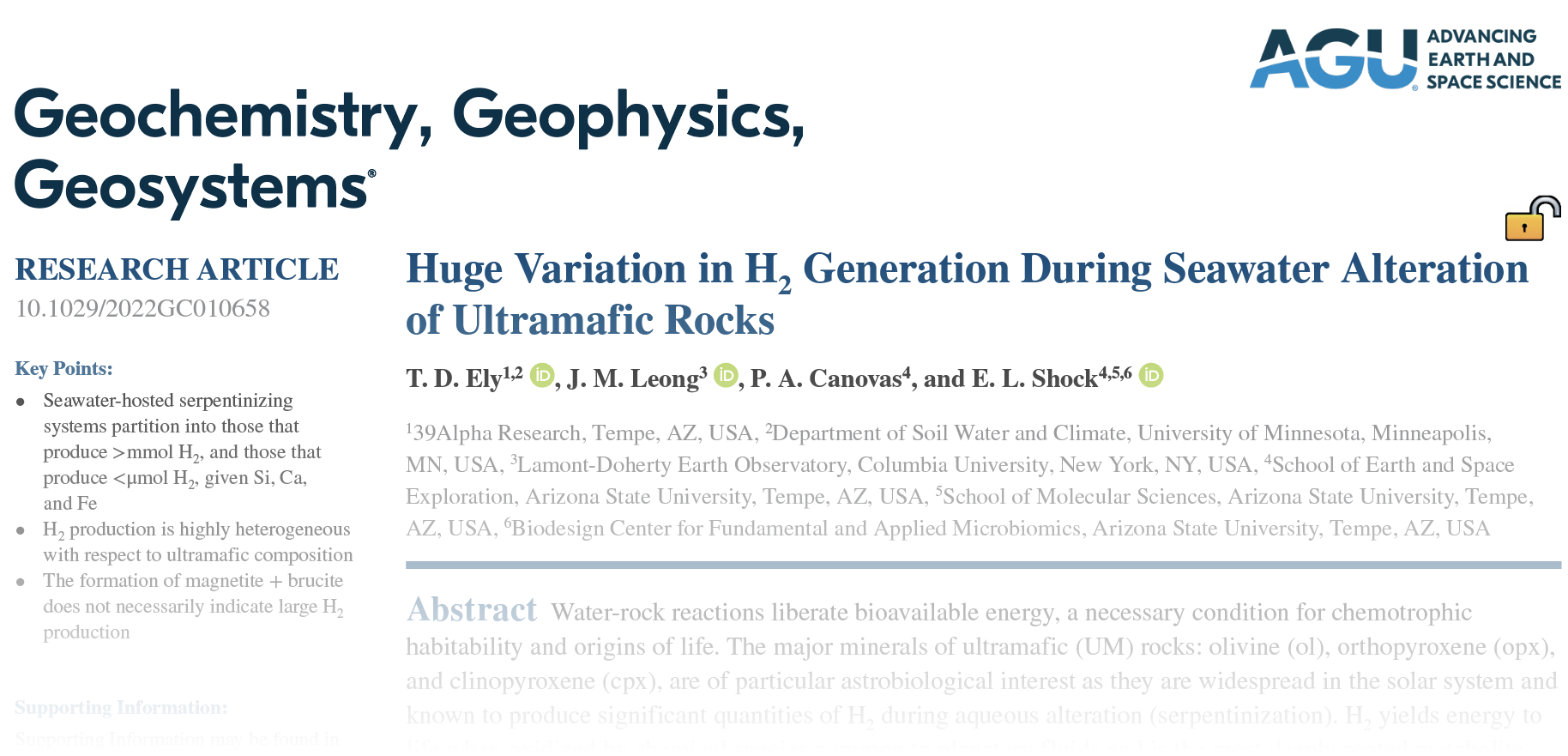 Snapshot of “Huge Variation in Hydrogen Generation During Seawater Alteration of Ultramafic Rocks”